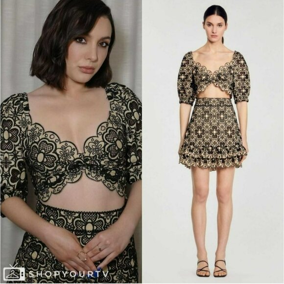 Sandro Scalloped Broderie Anglaise Crop Top Short Skirt Lace Matching Set 34 - Picture 1 of 15